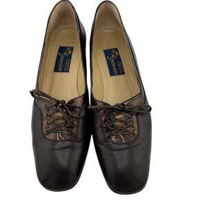 Vintage Joel Parker Handcrafted Maroon Leather Block Heels Size 10AAAA Narrow